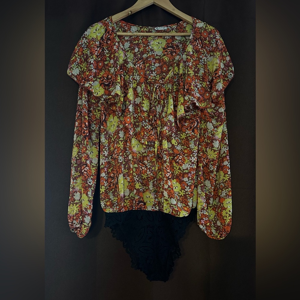 Vibrant Floral Bodysuit - Red and Yellow